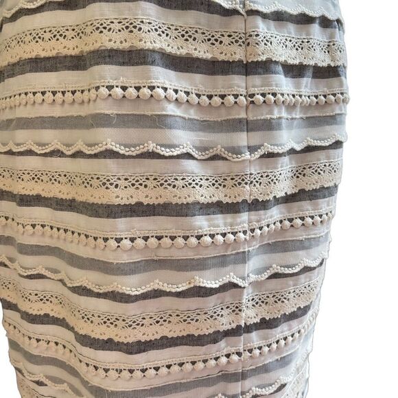 Anthropologie Tabitha Sailing Lace Striped Pencil Mini Skirt Small Linen/Cotton - Picture 10 of 13